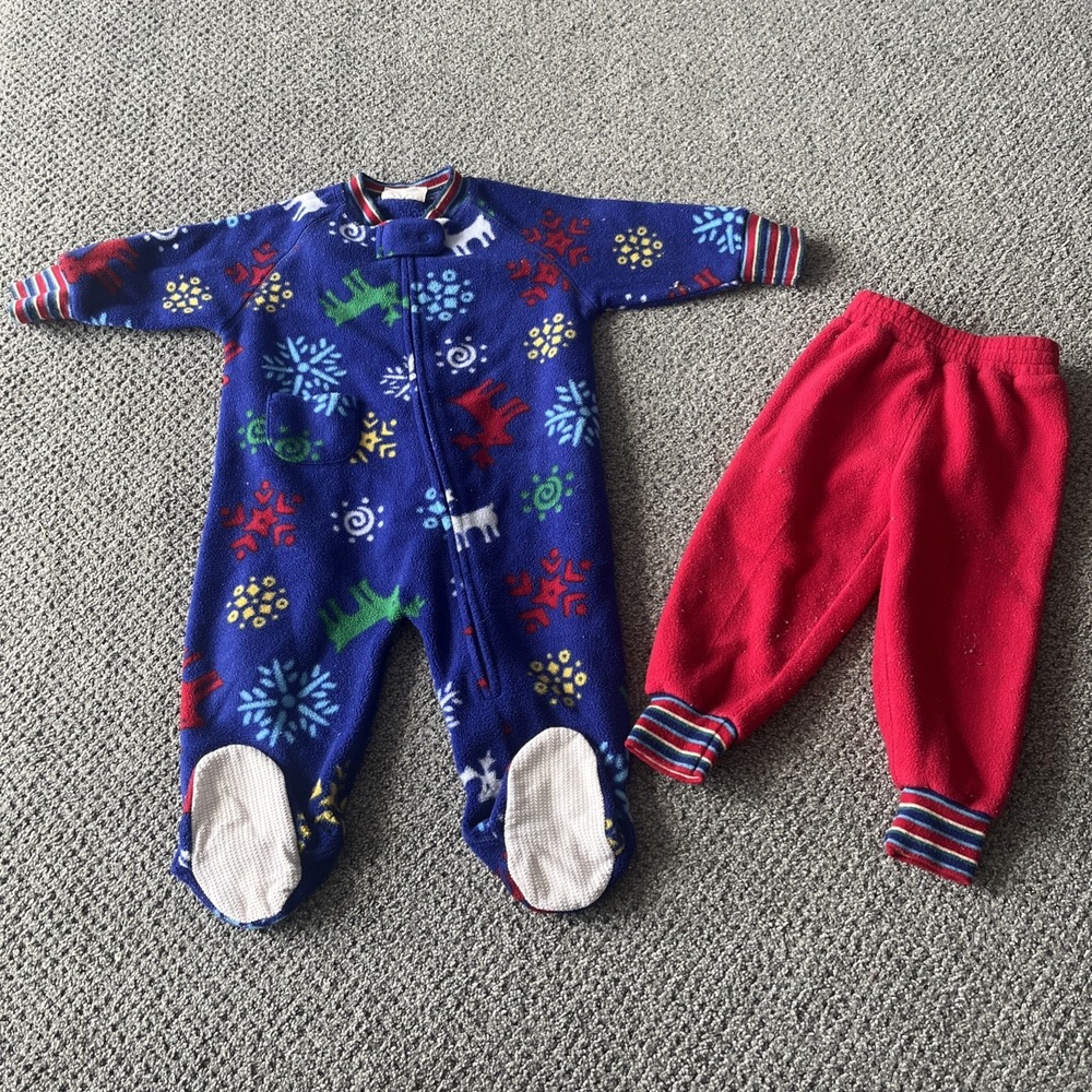 Vintage L L Bean Kids, Infant, Toddler Fleece Sleeper And Pants. 6-12 Months